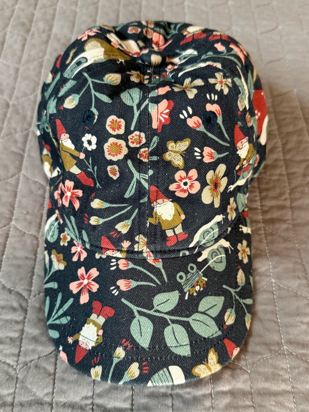 Duluth Trading Co Floral Gnome Cap - Navy with Pink & Green Accents